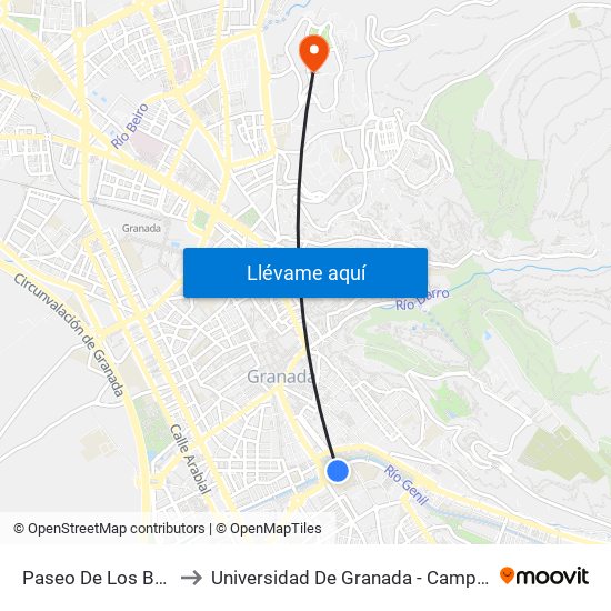 Paseo De Los Basilios 1 to Universidad De Granada - Campus De Cartuja map