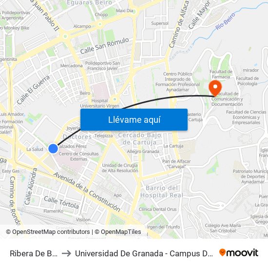 Ribera De Beiro to Universidad De Granada - Campus De Cartuja map