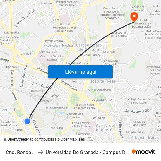 Cno. Ronda 153 to Universidad De Granada - Campus De Cartuja map