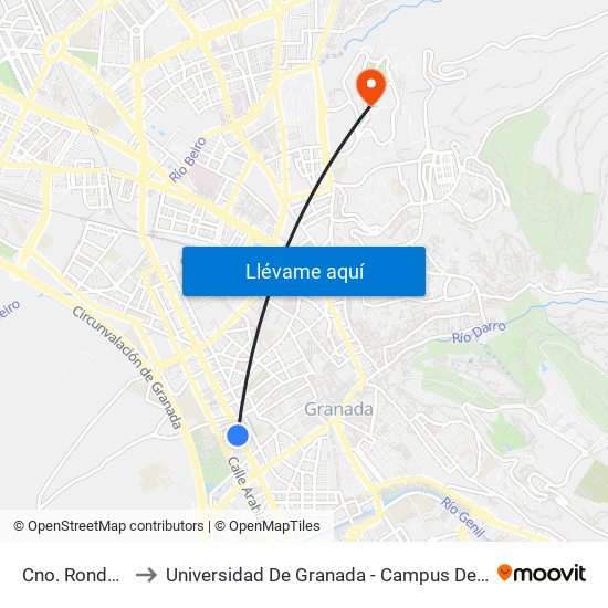 Cno. Ronda 87 to Universidad De Granada - Campus De Cartuja map