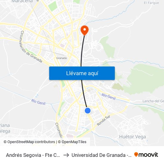 Andrés Segovia - Fte Centro Cívico Zaidín to Universidad De Granada - Campus De Cartuja map