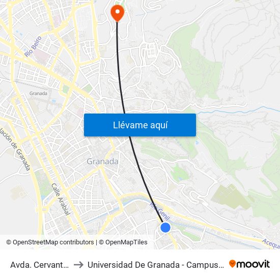 Avda. Cervantes 13 to Universidad De Granada - Campus De Cartuja map