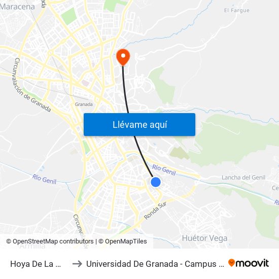 Hoya De La Mora 3 to Universidad De Granada - Campus De Cartuja map