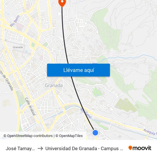 José Tamayo 23 to Universidad De Granada - Campus De Cartuja map