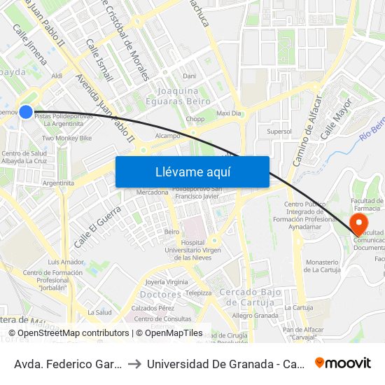 Avda. Federico García Lorca 9 to Universidad De Granada - Campus De Cartuja map