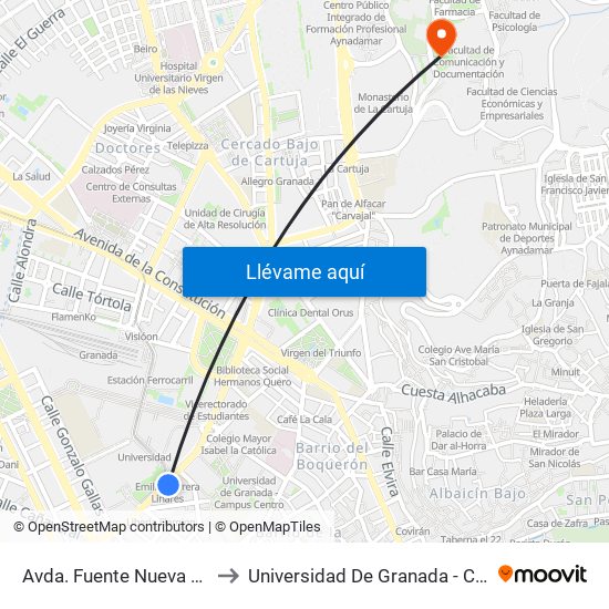 Avda. Fuente Nueva 5 - Universidad to Universidad De Granada - Campus De Cartuja map