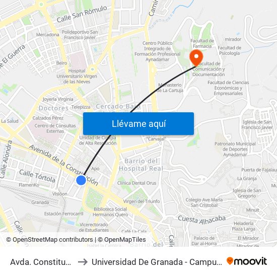 Avda. Constitución 21 to Universidad De Granada - Campus De Cartuja map