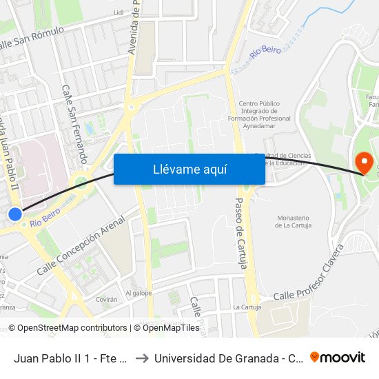 Juan Pablo II 1 - Fte Traumatología to Universidad De Granada - Campus De Cartuja map