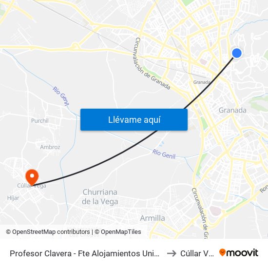 Profesor Clavera - Fte Alojamientos Universitarios to Cúllar Vega map