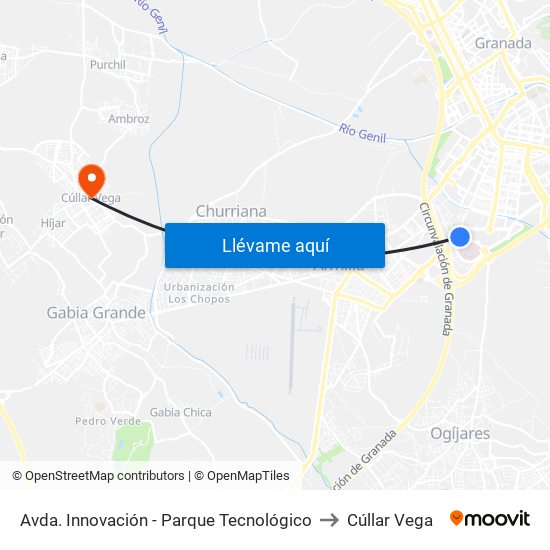 Avda. Innovación - Parque Tecnológico to Cúllar Vega map