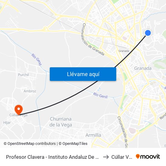 Profesor Clavera - Instituto Andaluz De Geofísica to Cúllar Vega map