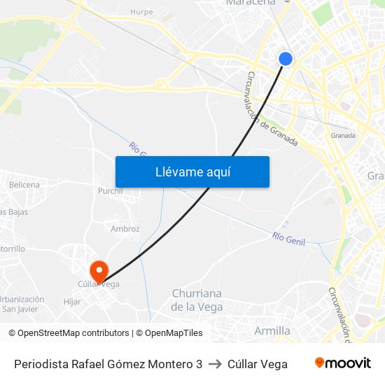 Periodista Rafael Gómez Montero 3 to Cúllar Vega map