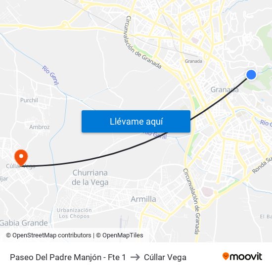 Paseo Del Padre Manjón - Fte 1 to Cúllar Vega map