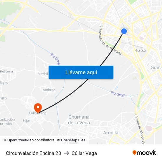 Circunvalación Encina 23 to Cúllar Vega map