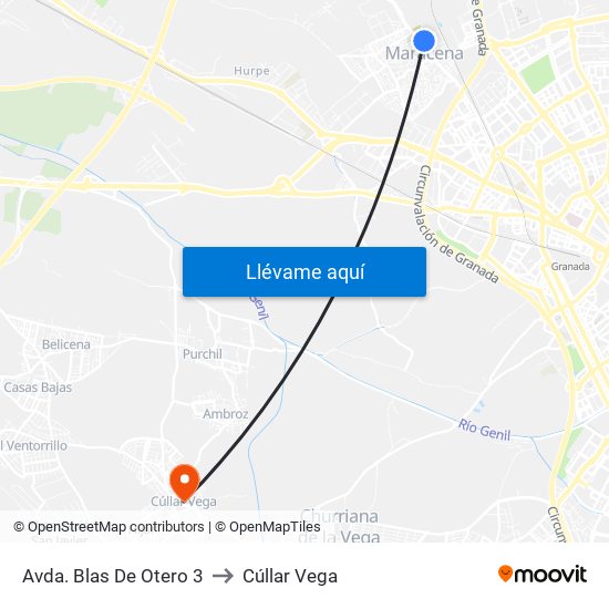 Avda. Blas De Otero 3 to Cúllar Vega map