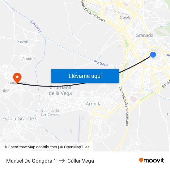 Manuel De Góngora 1 to Cúllar Vega map
