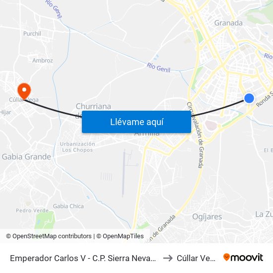 Emperador Carlos V - C.P. Sierra Nevada to Cúllar Vega map