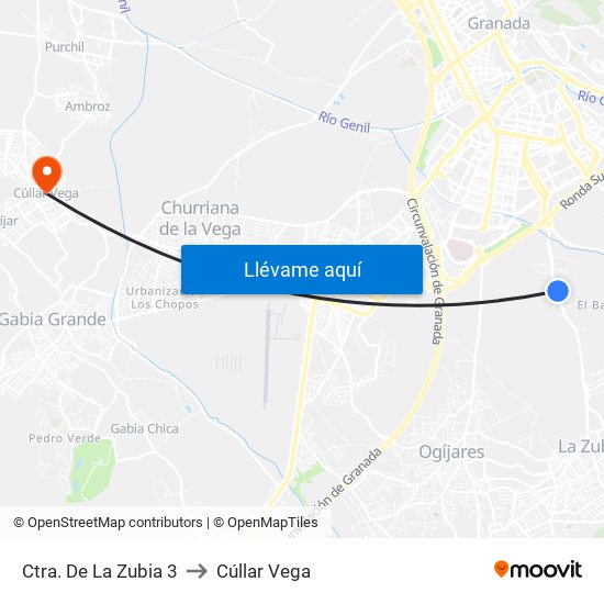 Ctra. De La Zubia 3 to Cúllar Vega map