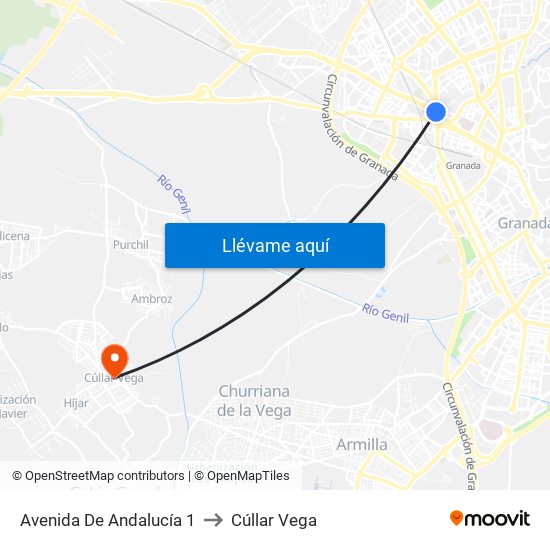 Avenida De Andalucía 1 to Cúllar Vega map