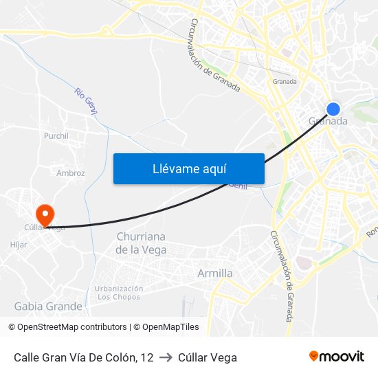 Calle Gran Vía De Colón, 12 to Cúllar Vega map
