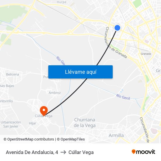 Avenida De Andalucía, 4 to Cúllar Vega map
