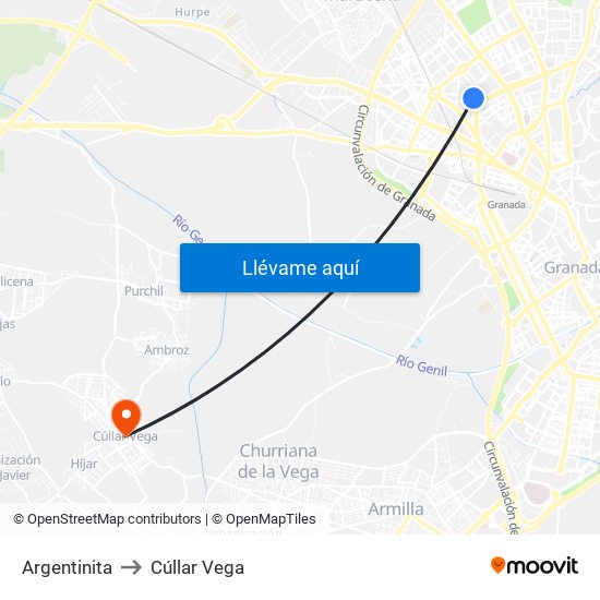 Argentinita to Cúllar Vega map