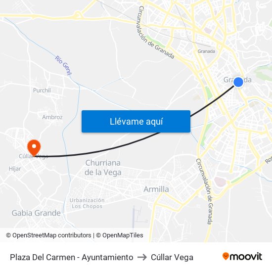 Plaza Del Carmen - Ayuntamiento to Cúllar Vega map