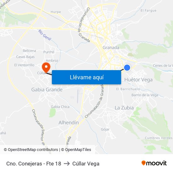 Cno. Conejeras - Fte 18 to Cúllar Vega map