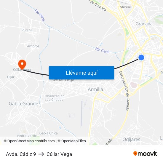 Avda. Cádiz 9 to Cúllar Vega map