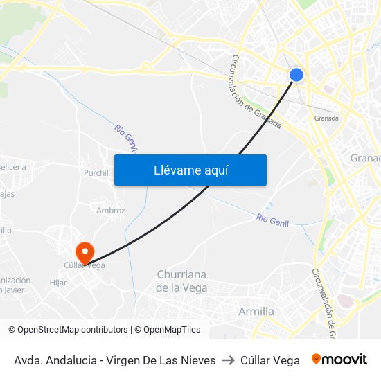 Avda. Andalucia - Virgen De Las Nieves to Cúllar Vega map