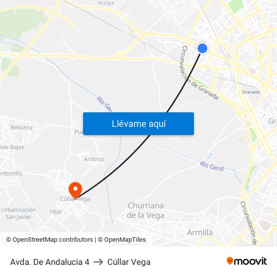 Avda. De Andalucía 4 to Cúllar Vega map