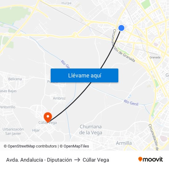 Avda. Andalucía - Diputación to Cúllar Vega map