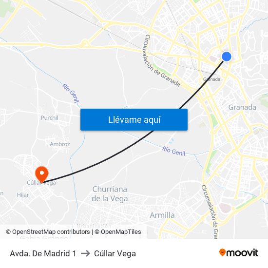 Avda. De Madrid 1 to Cúllar Vega map