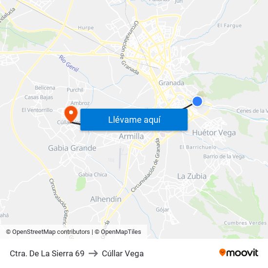 Ctra. De La Sierra 69 to Cúllar Vega map