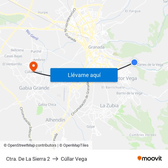 Ctra. De La Sierra 2 to Cúllar Vega map