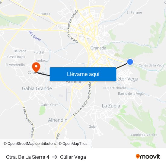 Ctra. De La Sierra 4 to Cúllar Vega map