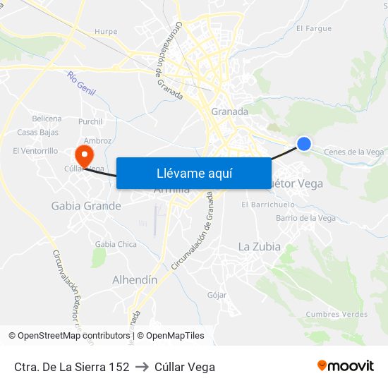 Ctra. De La Sierra 152 to Cúllar Vega map