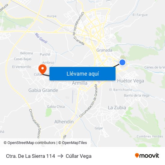 Ctra. De La Sierra 114 to Cúllar Vega map