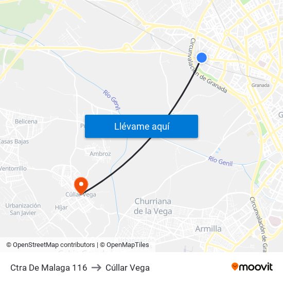 Ctra De Malaga 116 to Cúllar Vega map