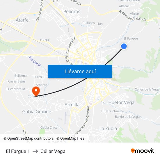 El Fargue 1 to Cúllar Vega map