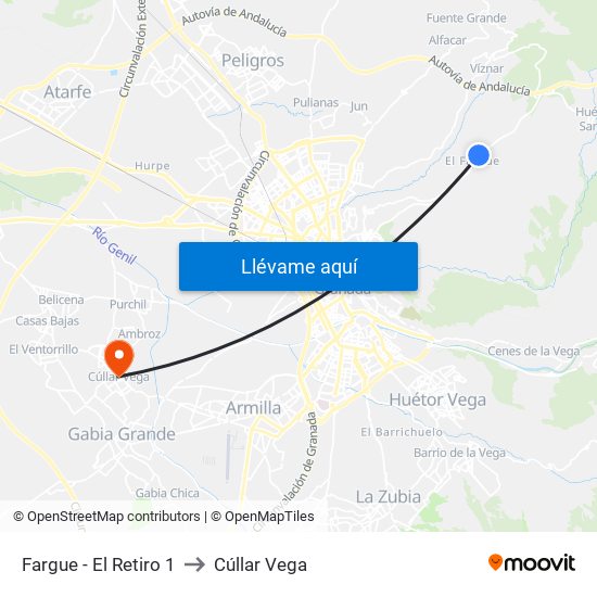 Fargue - El Retiro 1 to Cúllar Vega map
