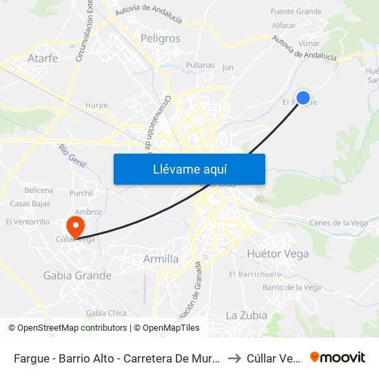 Fargue - Barrio Alto - Carretera De Murcia to Cúllar Vega map