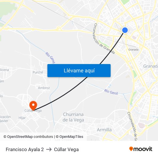 Francisco Ayala 2 to Cúllar Vega map