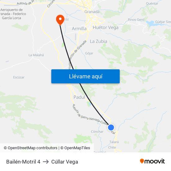 Bailén-Motril  4 to Cúllar Vega map