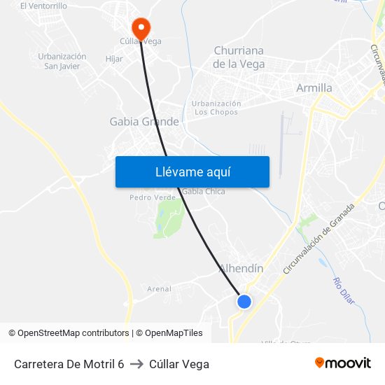 Carretera De Motril 6 to Cúllar Vega map