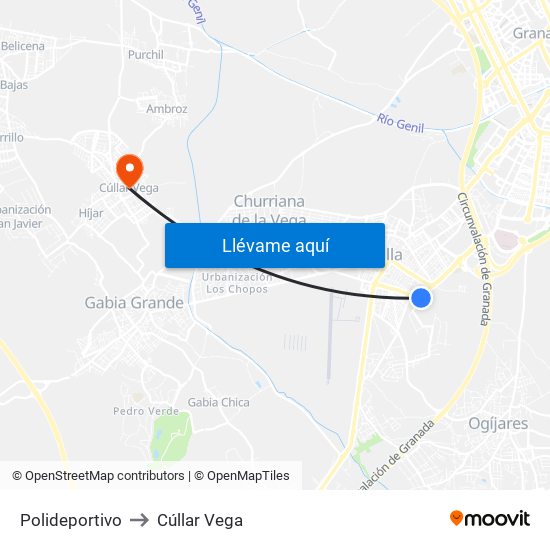Polideportivo to Cúllar Vega map