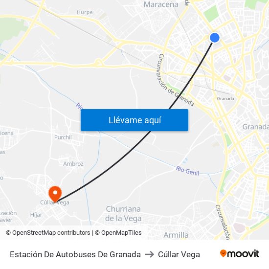 Estación De Autobuses De Granada to Cúllar Vega map
