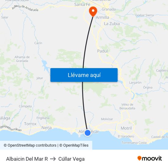 Albaicin Del Mar R to Cúllar Vega map