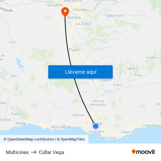 Multicines to Cúllar Vega map