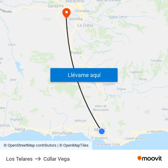 Los Telares to Cúllar Vega map